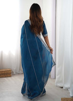 Thumbnail for Prazu Fashion Rama Thread Sequence Organza Silk Party Wear Saree - Distacart