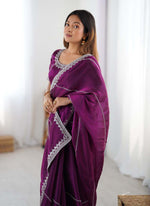 Thumbnail for Prazu Fashion Wine Thread Sequence Organza Silk Party Wear Saree - Distacart