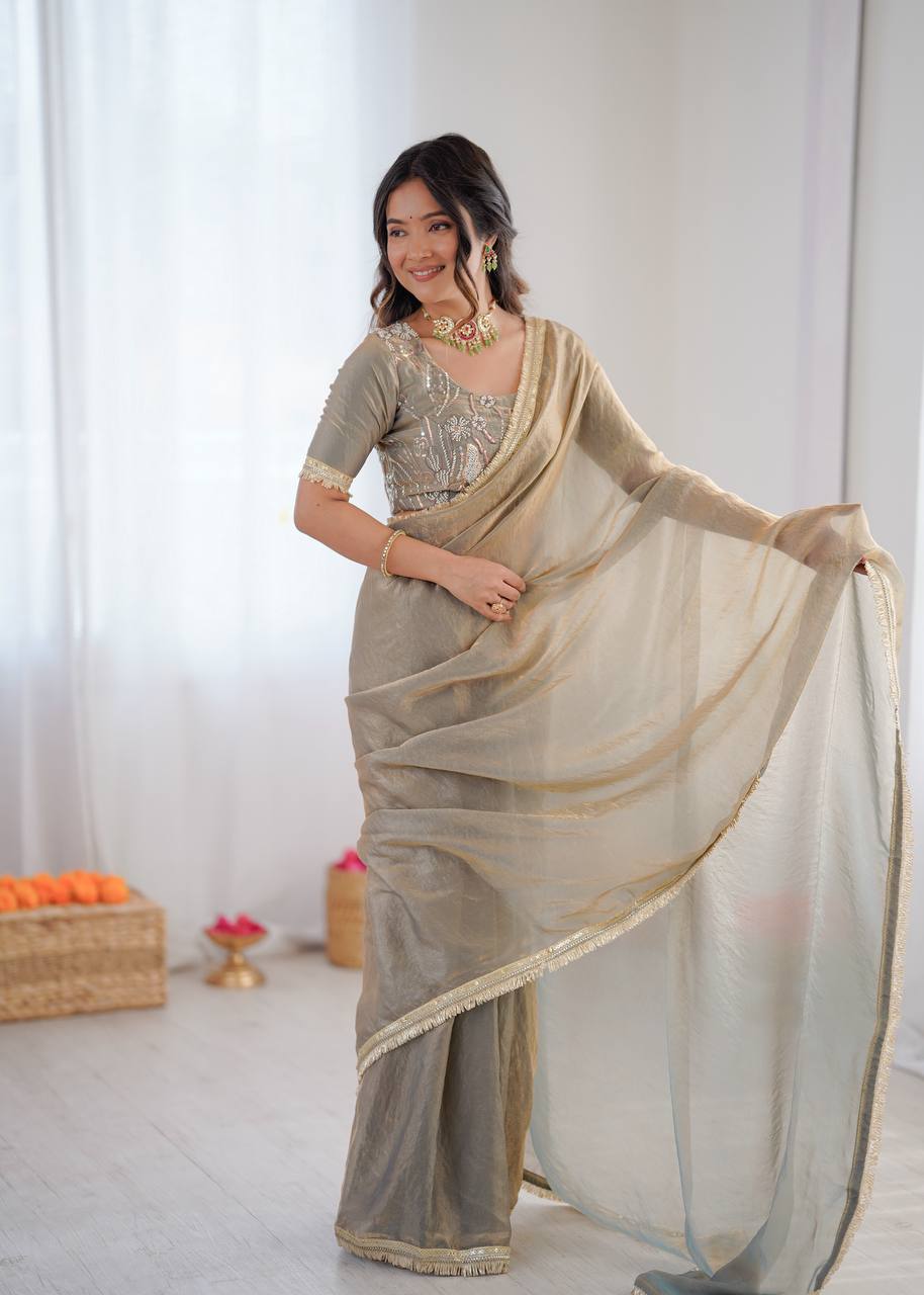 Lehenga Mart Designer Bollywood Style Party Wear Saree-Grey - Dista