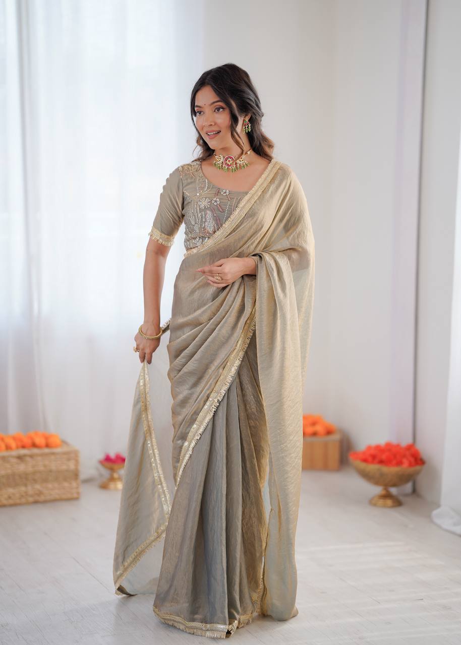 Lehenga Mart Designer Bollywood Style Party Wear Saree-Grey - Dista