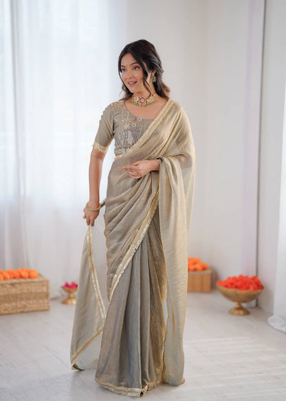 Lehenga Mart Designer Bollywood Style Party Wear Saree-Grey - Dista