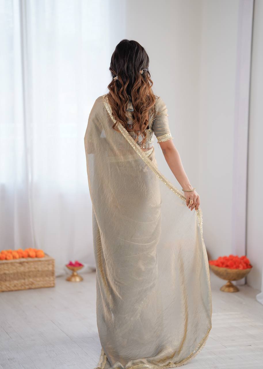 Lehenga Mart Designer Bollywood Style Party Wear Saree-Grey - Dista