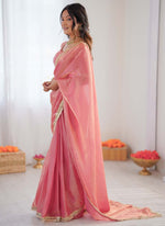 Thumbnail for Prazu Fashion Peach Golden Shaded Fendi Silk Ready To Wear Saree - Distacart