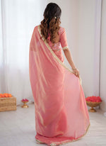Thumbnail for Prazu Fashion Peach Golden Shaded Fendi Silk Ready To Wear Saree - Distacart