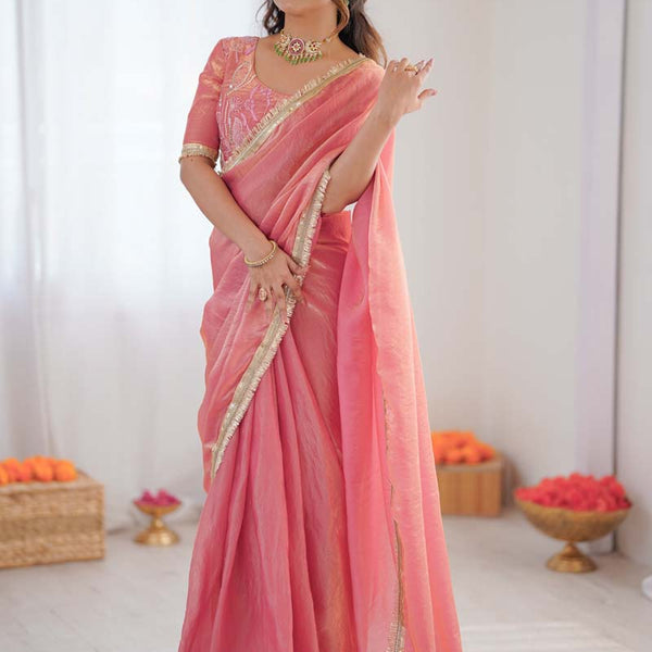 Prazu Fashion Peach Golden Shaded Fendi Silk Ready To Wear Saree - Distacart