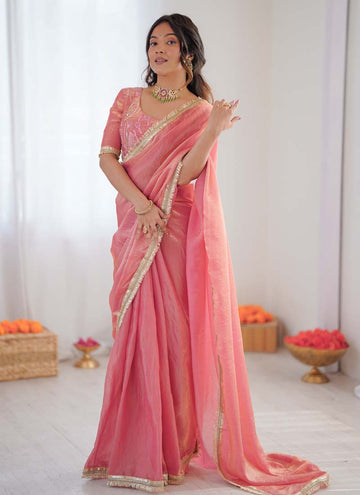 Prazu Fashion Peach Golden Shaded Fendi Silk Ready To Wear Saree - Distacart