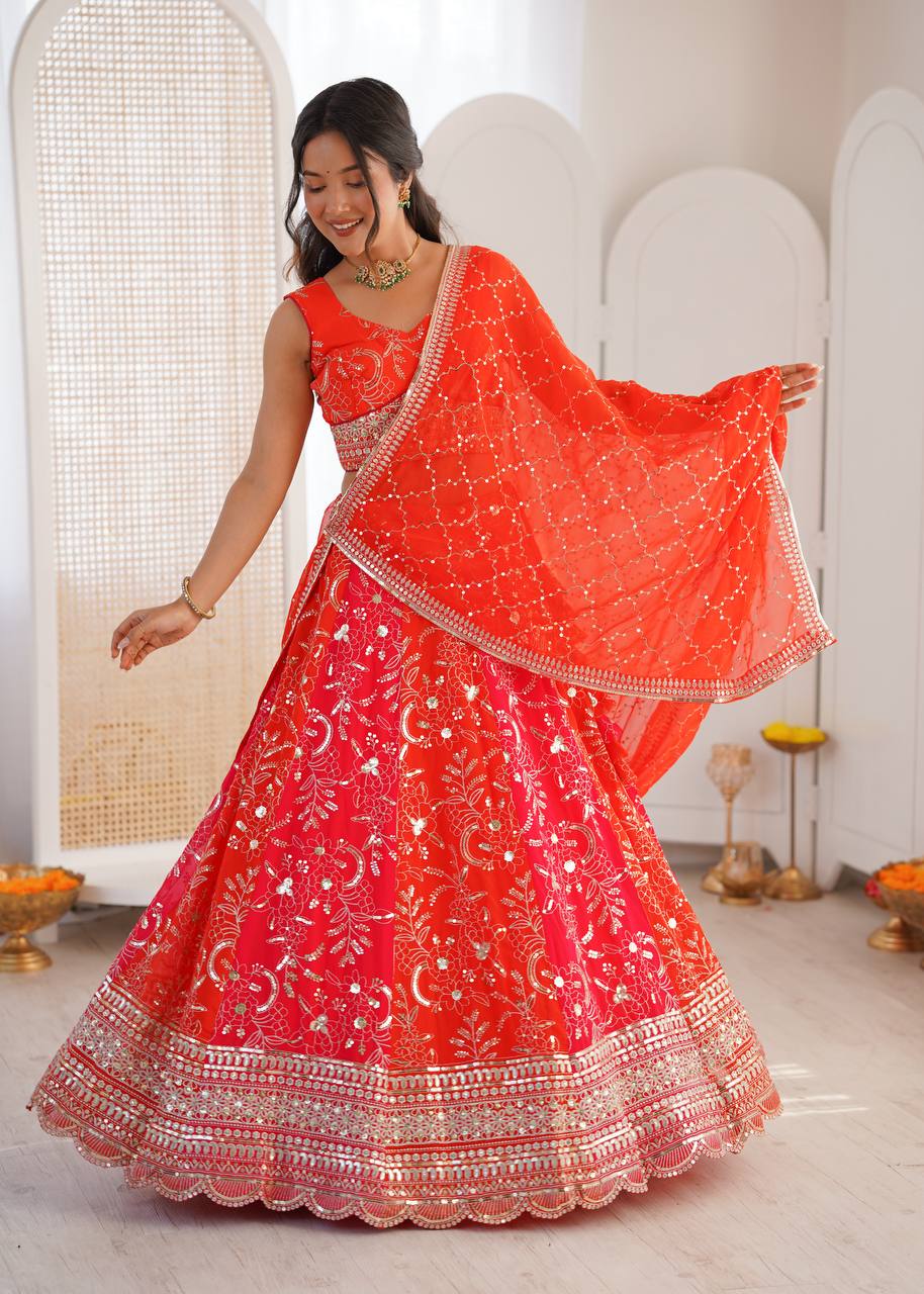 Lehenga Mart Designer Wedding Wear Lehenga Choli-Orange - Dista