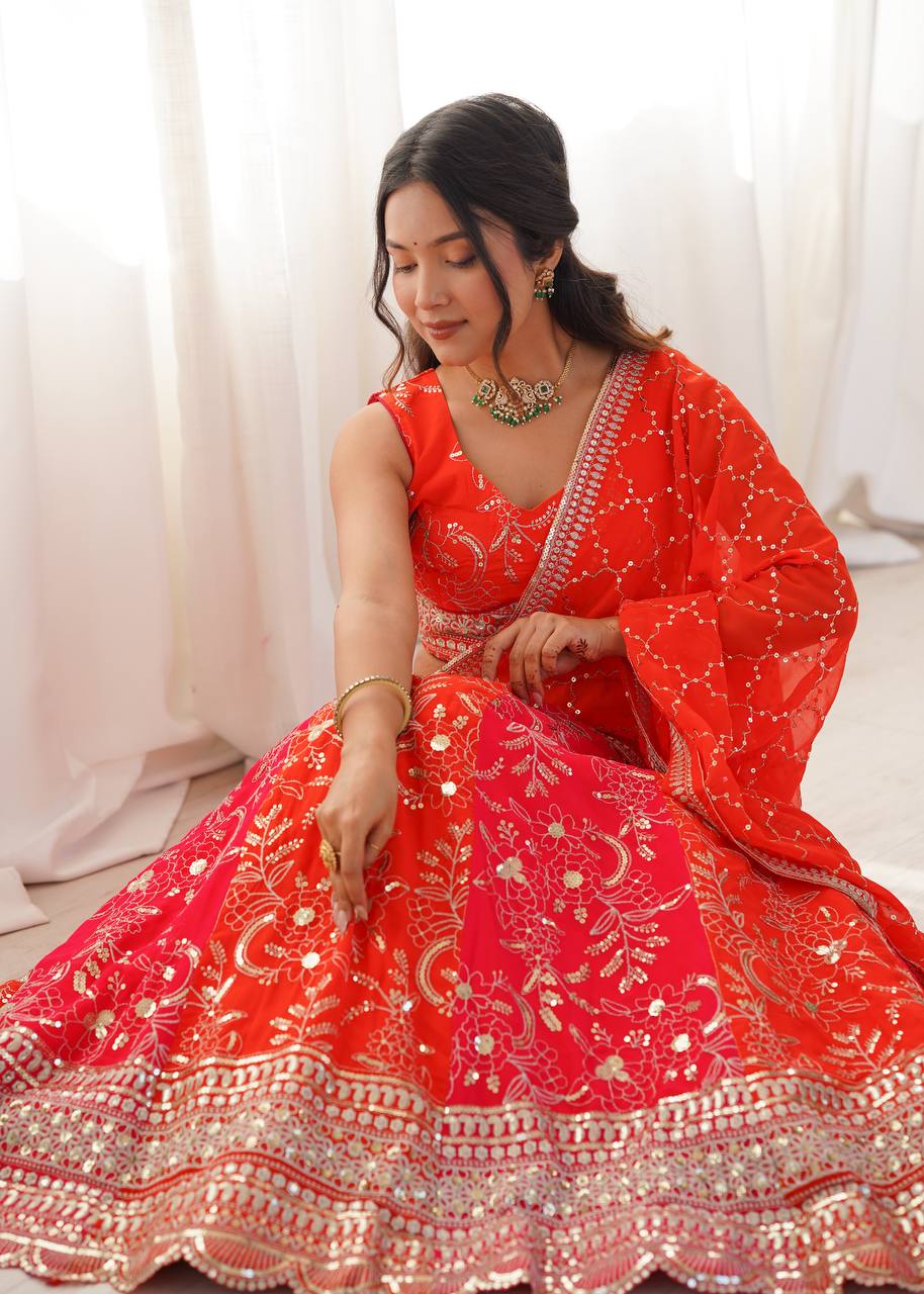Lehenga Mart Designer Wedding Wear Lehenga Choli-Orange - Dista