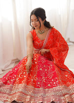 Thumbnail for Lehenga Mart Designer Wedding Wear Lehenga Choli-Orange - Dista