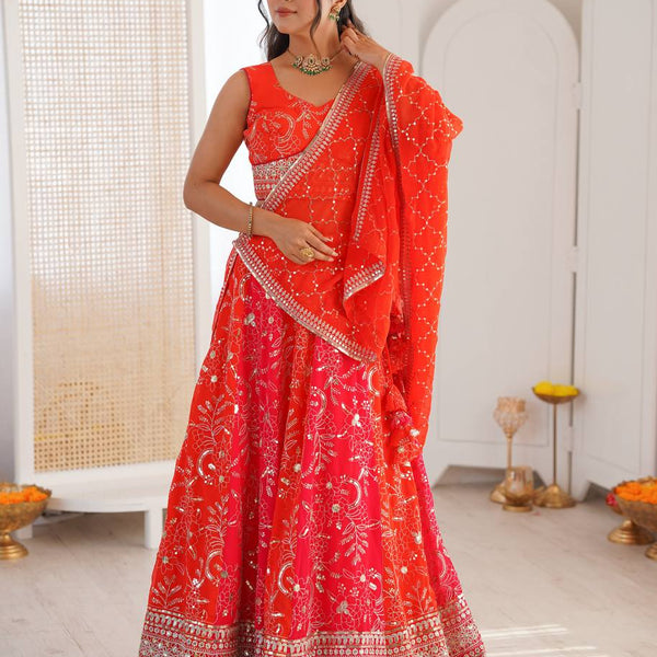Lehenga Mart Designer Wedding Wear Lehenga Choli-Orange - Dista