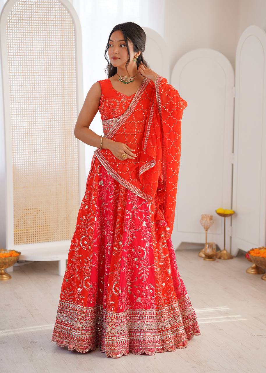 Lehenga Mart Designer Wedding Wear Lehenga Choli-Orange - Dista
