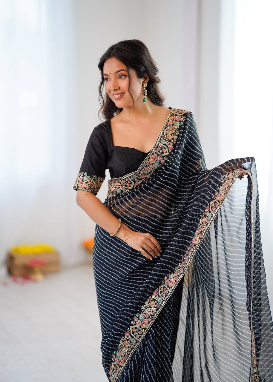 Lehenga Mart Designer Bollywood Style Party Wear Saree-Black - Dista