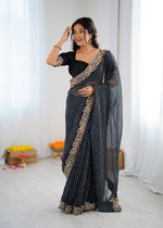 Thumbnail for Lehenga Mart Designer Bollywood Style Party Wear Saree-Black - Dista