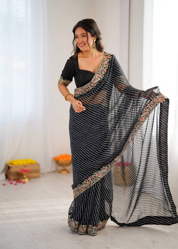 Lehenga Mart Designer Bollywood Style Party Wear Saree-Black - Dista