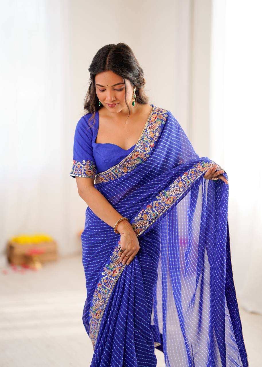 Lehenga Mart Designer Bollywood Style Party Wear Saree-Skyblue - Dista