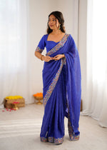 Thumbnail for Lehenga Mart Designer Bollywood Style Party Wear Saree-Skyblue - Dista