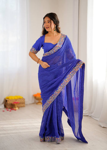 Lehenga Mart Designer Bollywood Style Party Wear Saree-Skyblue - Dista
