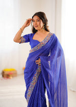 Thumbnail for Lehenga Mart Designer Bollywood Style Party Wear Saree-Skyblue - Dista