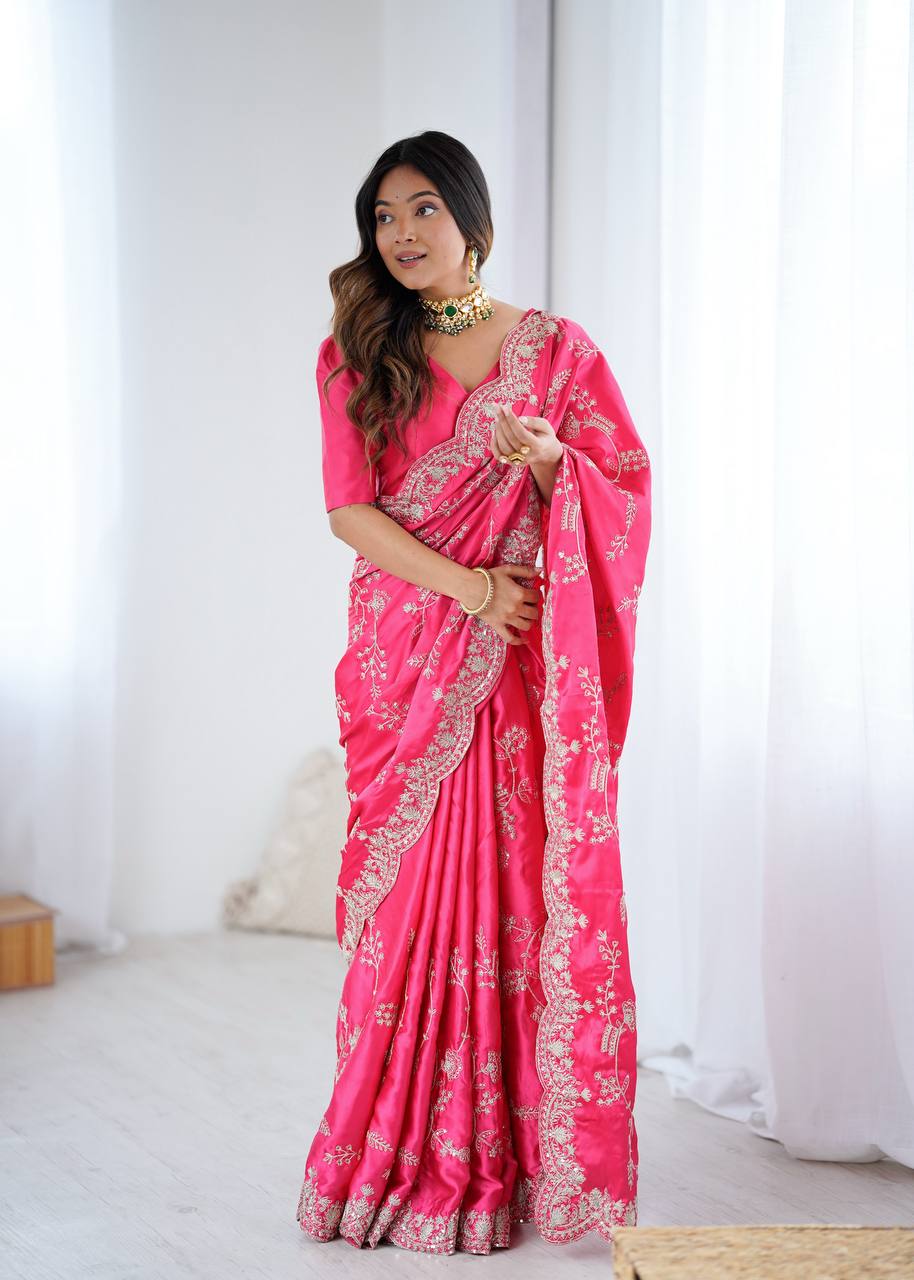 Lehenga Mart Designer Bollywood Style Party Wear Saree-Pink - Dista