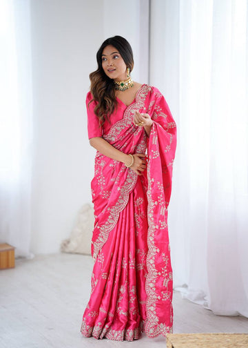 Lehenga Mart Designer Bollywood Style Party Wear Saree-Pink - Dista