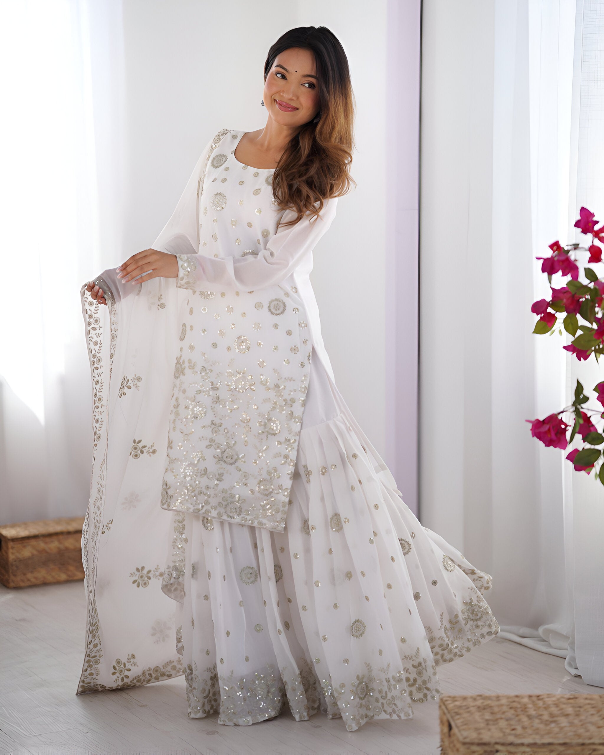 Lehenga Mart Designer Sharara Suit for women - White - Distacart