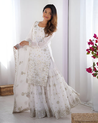 Lehenga Mart Designer Sharara Suit for women - White - Distacart