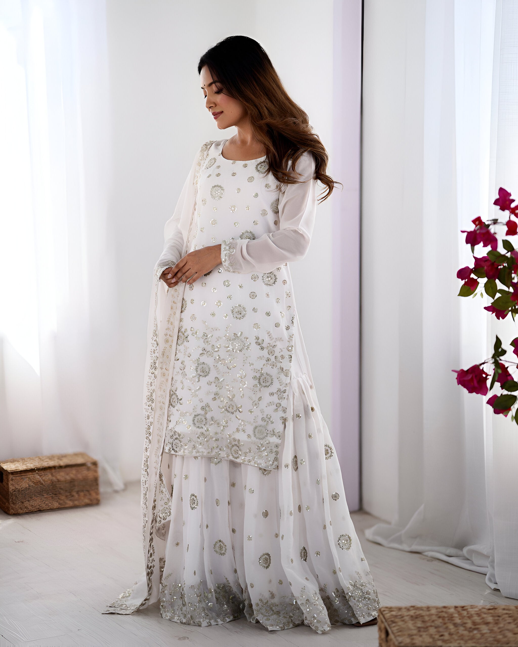 Lehenga Mart Designer Sharara Suit for women - White - Distacart