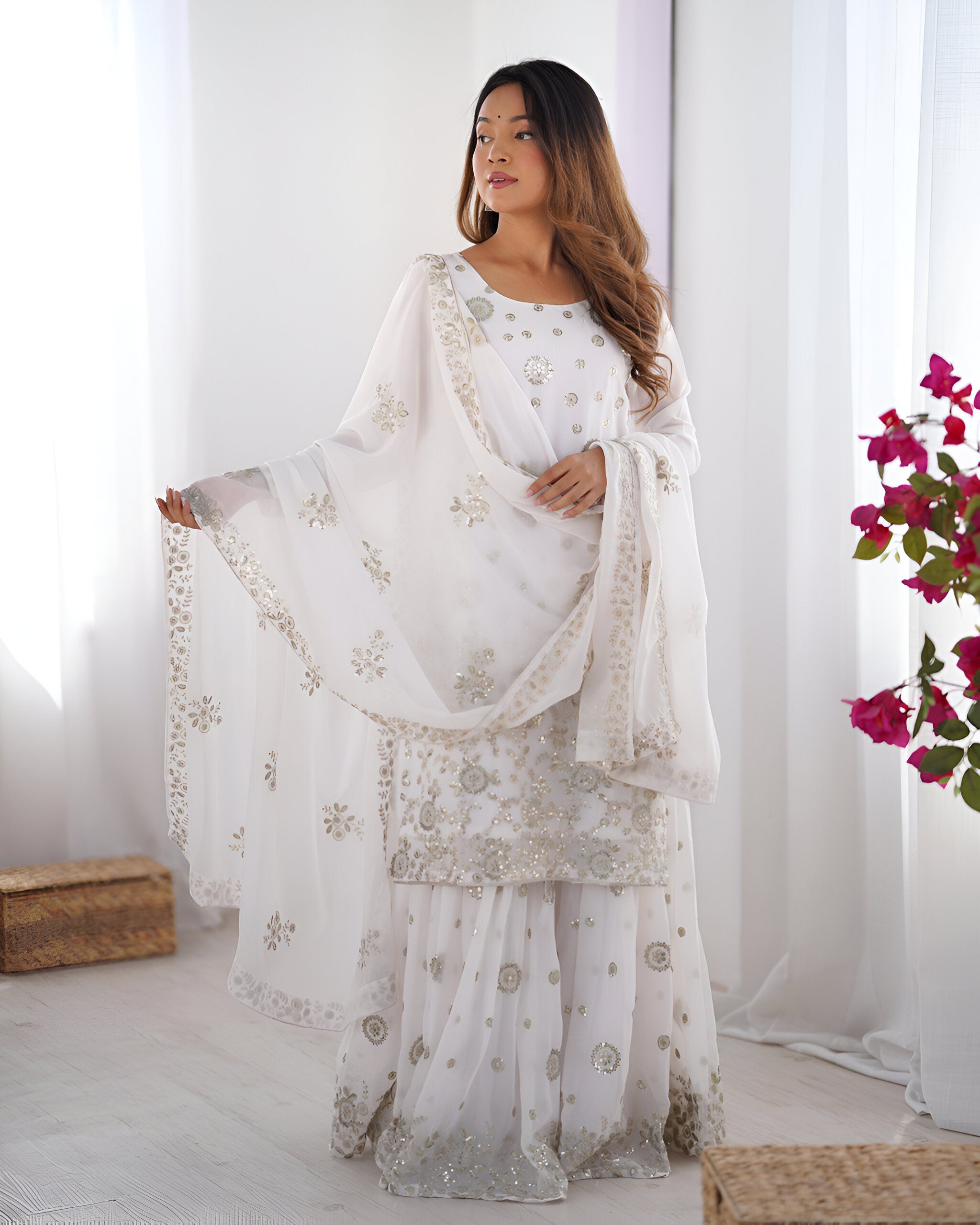 Lehenga Mart Designer Sharara Suit for women - White - Distacart