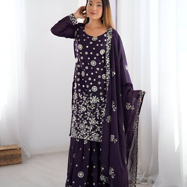 Lehenga Mart Designer Sharara Suit for women - wine - Distacart