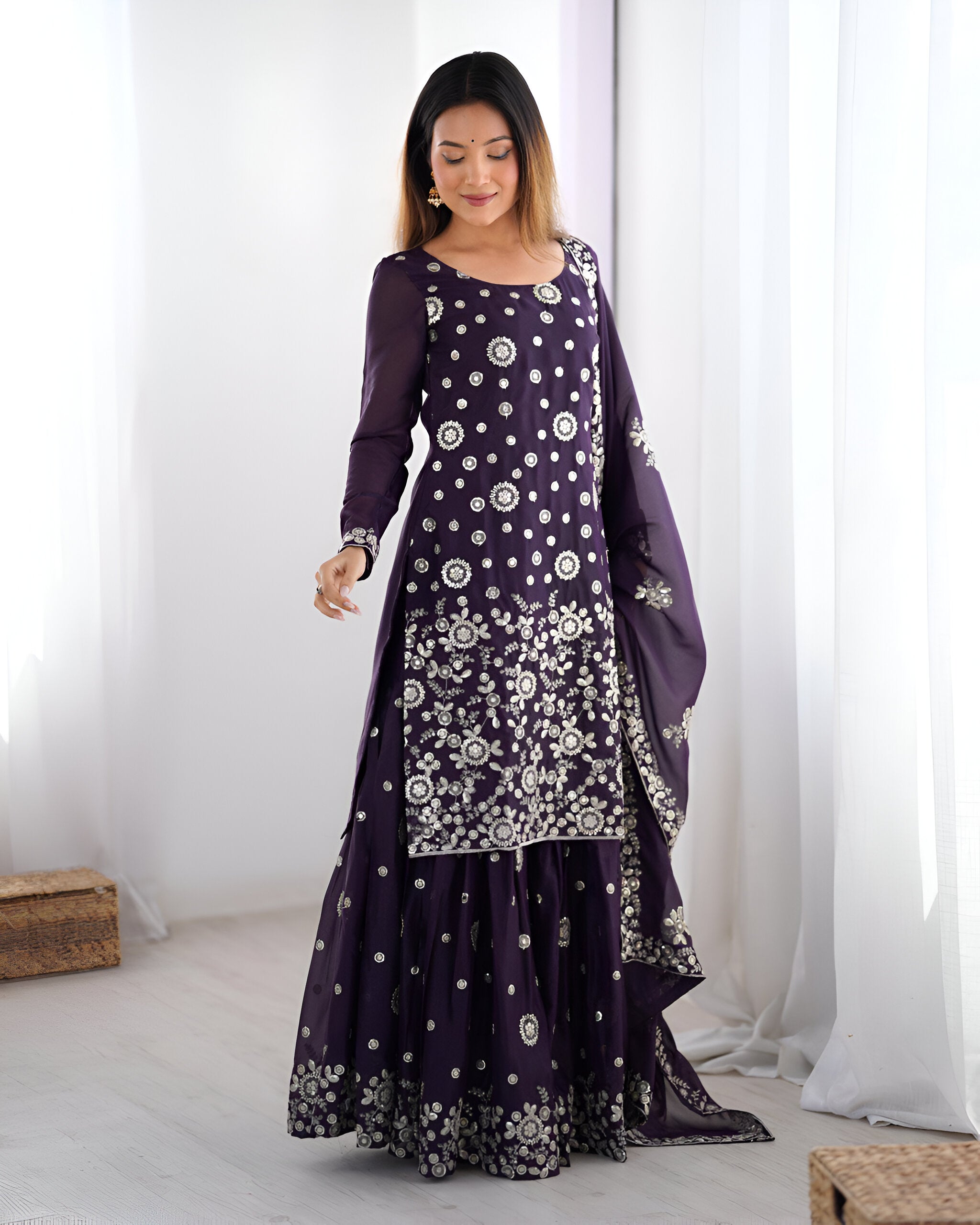 Lehenga Mart Designer Sharara Suit for women - wine - Distacart