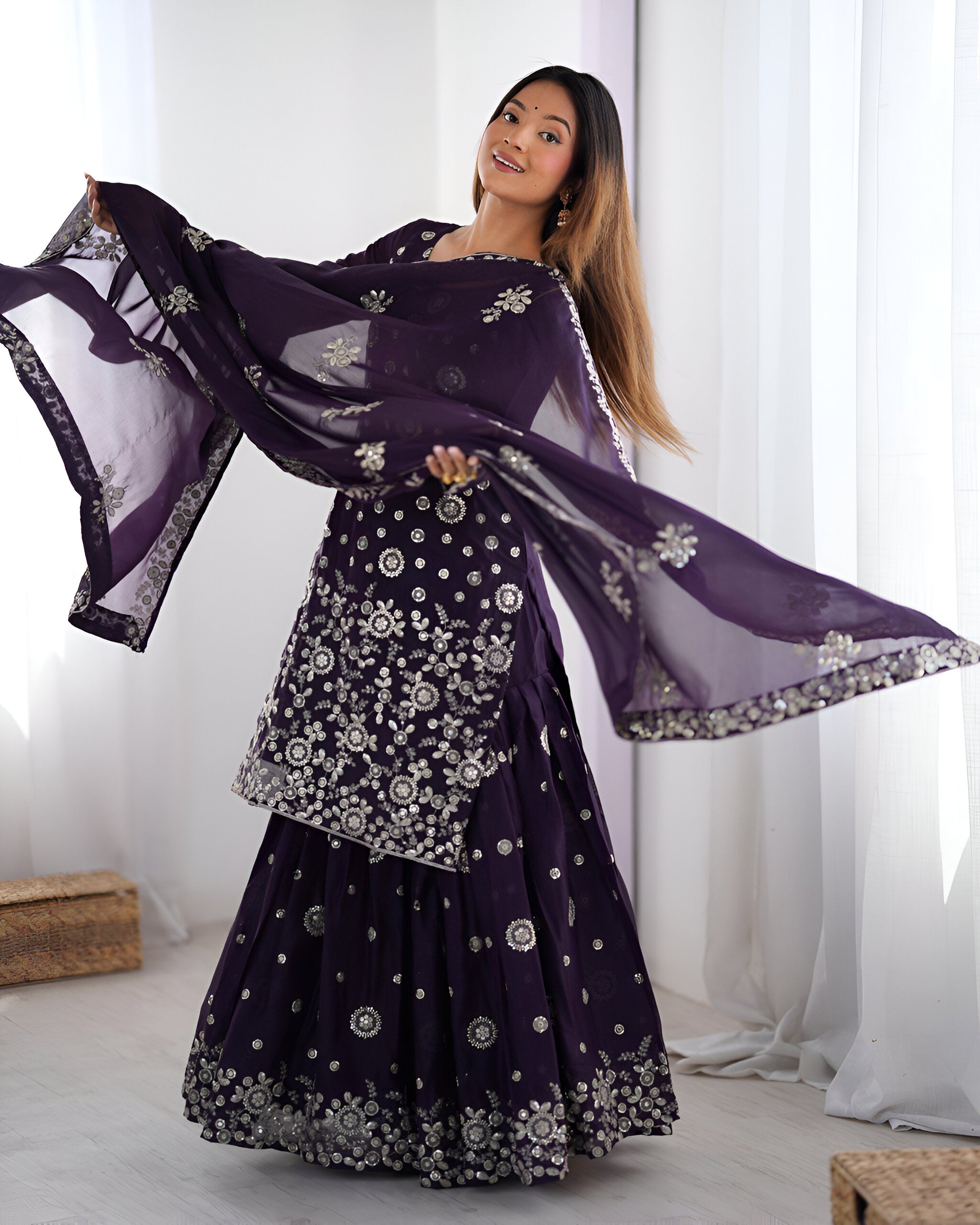 Lehenga Mart Designer Sharara Suit for women - wine - Distacart