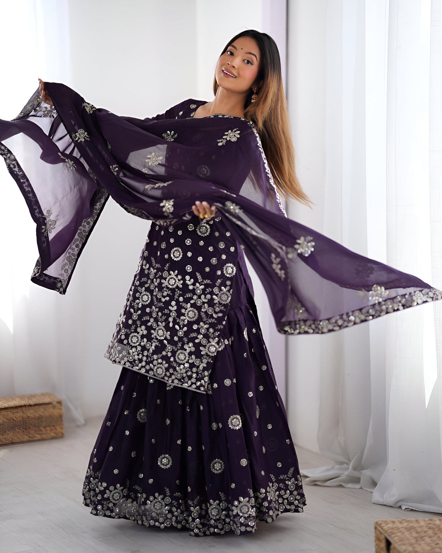 Lehenga Mart Designer Sharara Suit for women - wine - Distacart