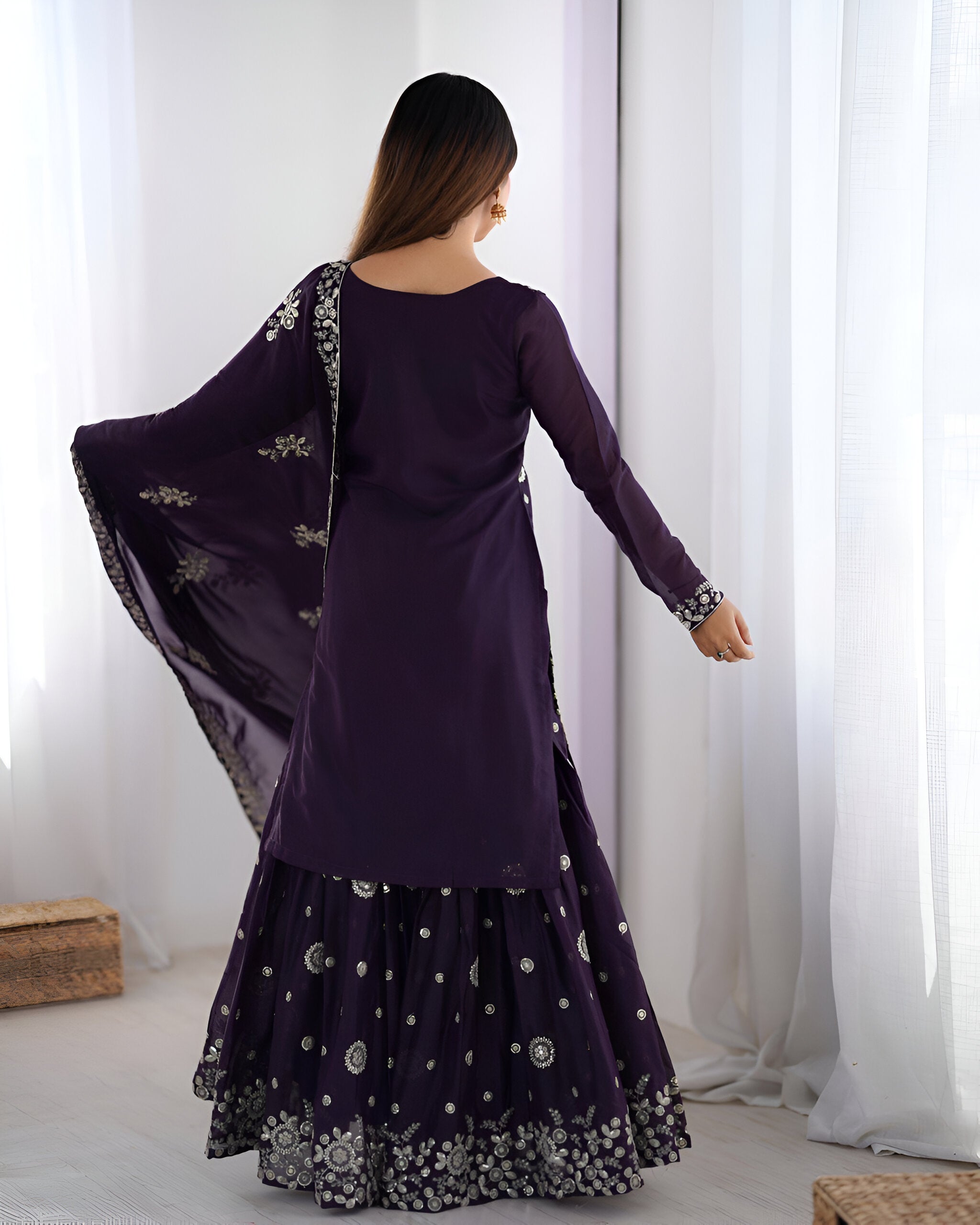 Lehenga Mart Designer Sharara Suit for women - wine - Distacart