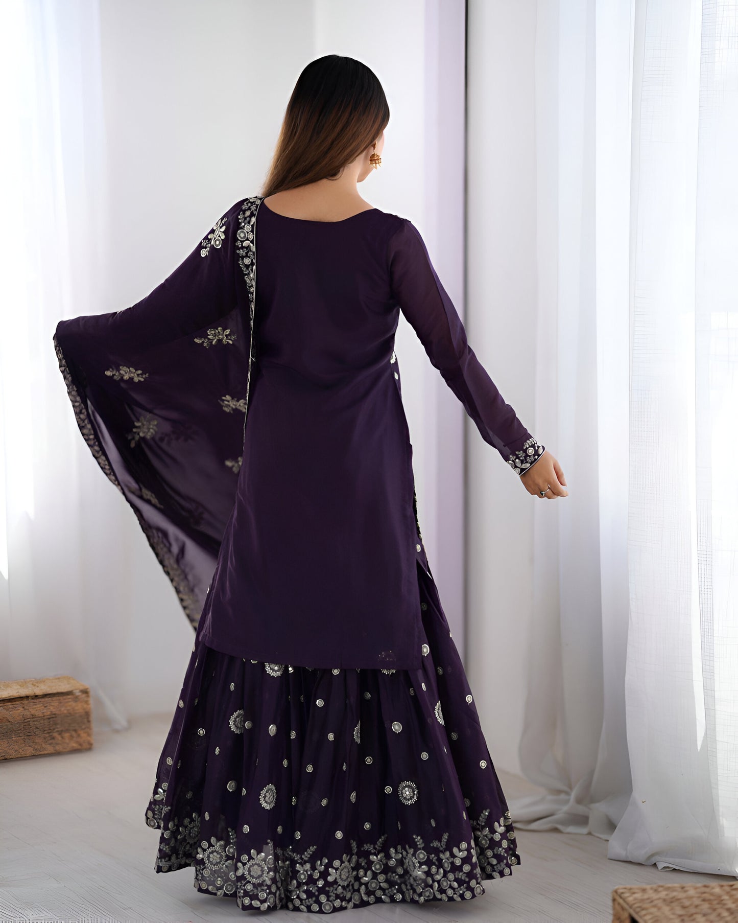 Lehenga Mart Designer Sharara Suit for women - wine - Distacart