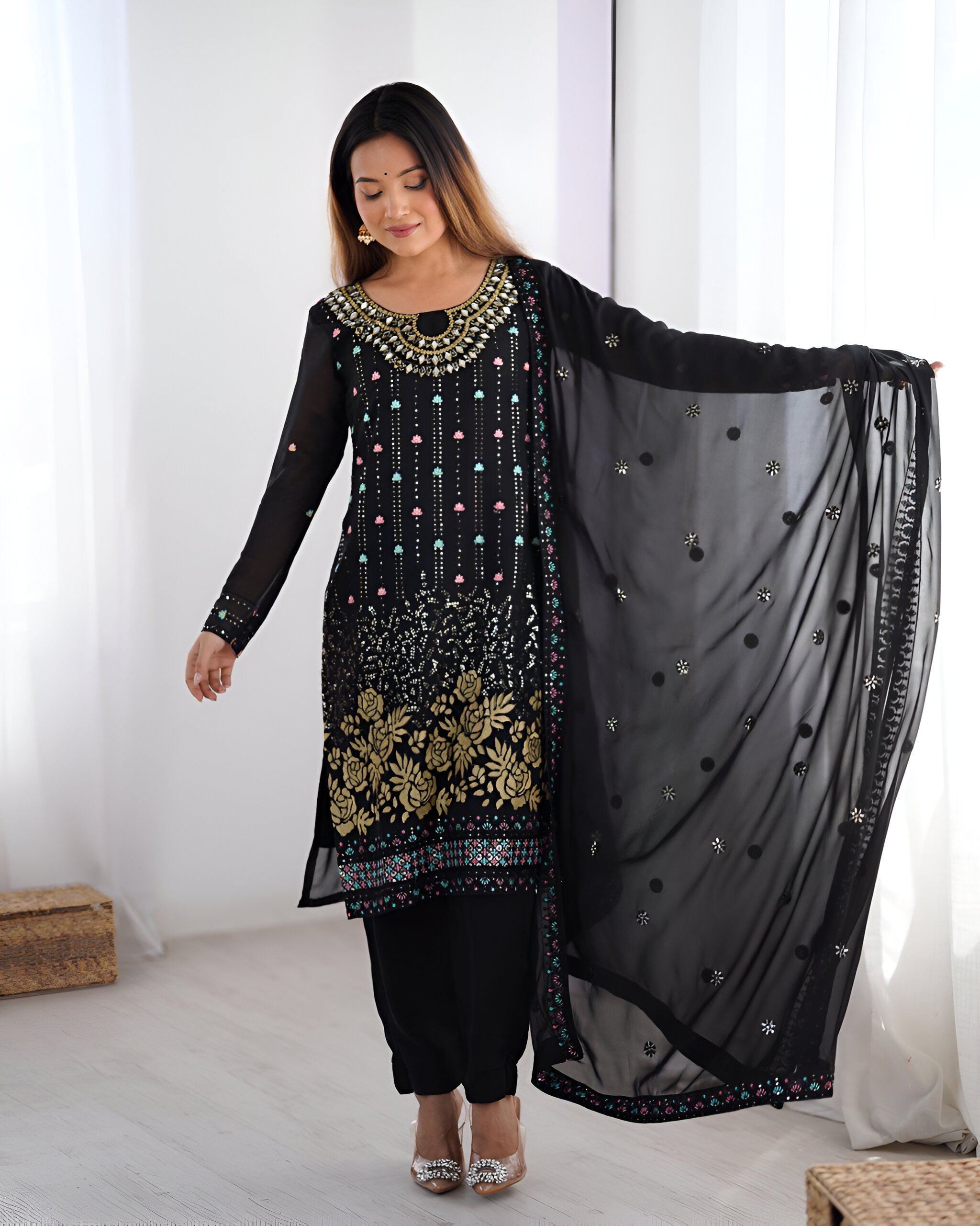 Lehenga Mart Designer Salwar Suit for Women or Girls - Black - Distacart