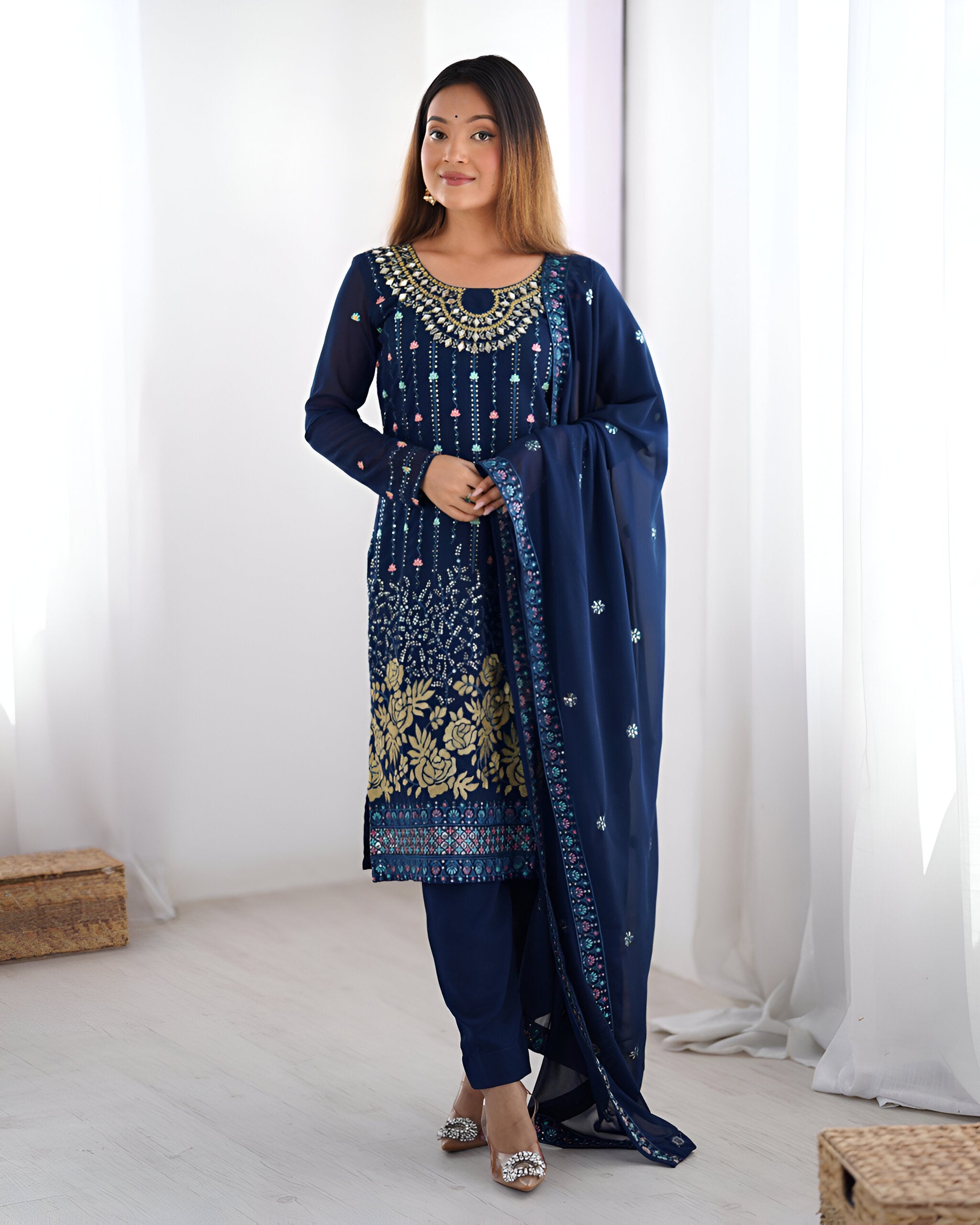Lehenga Mart Designer Salwar Suit for Women or Girls - Blue - Distacart