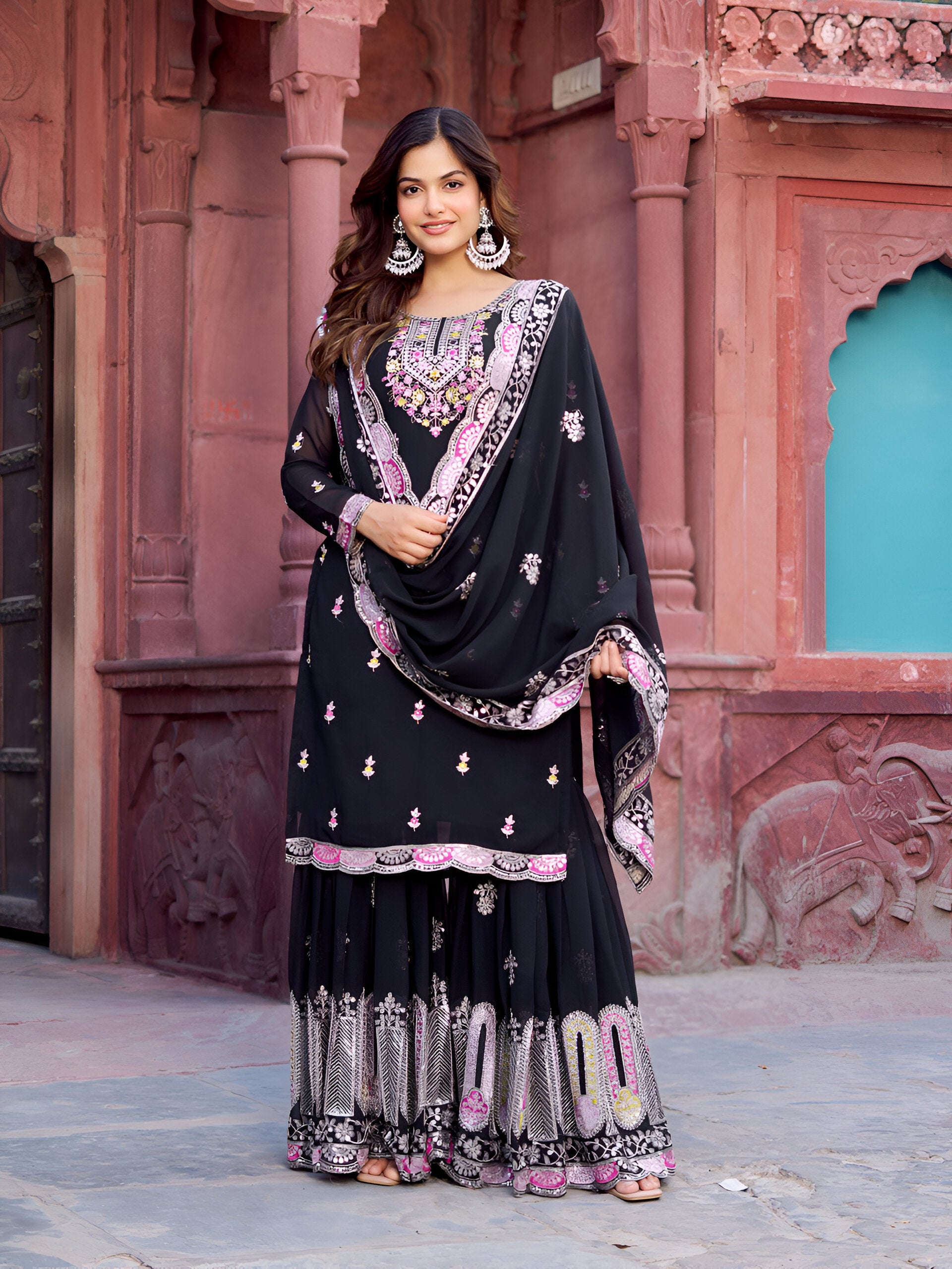 Lehenga Mart Designer Sharara Suit for women - Black - Distacart