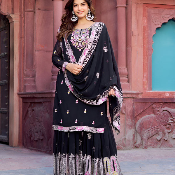 Lehenga Mart Designer Sharara Suit for women - Black - Distacart