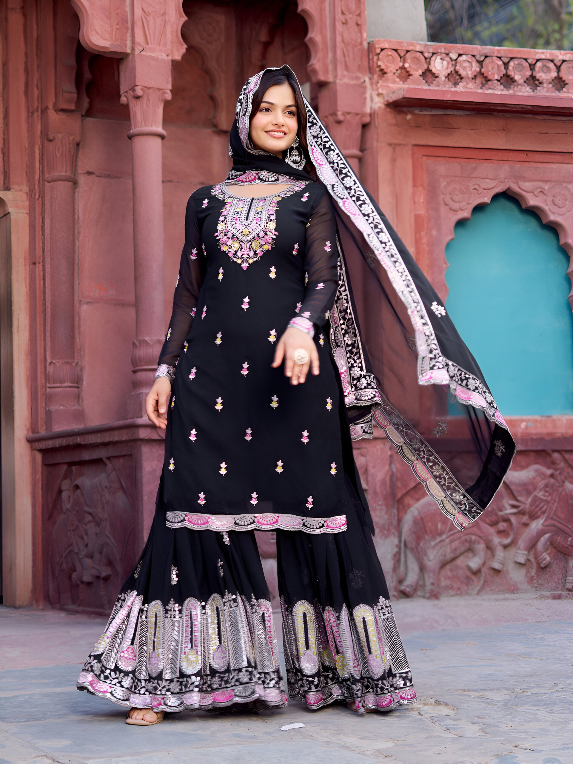 Lehenga Mart Designer Sharara Suit for women - Black - Distacart