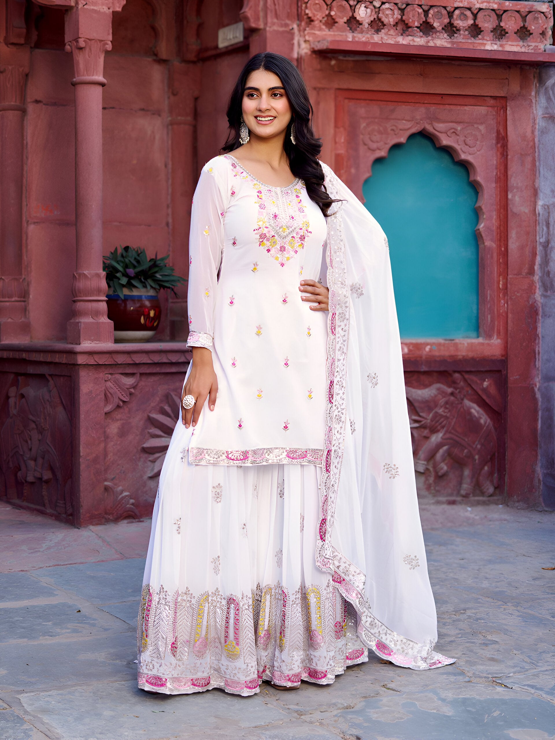 Lehenga Mart Designer Sharara Suit for women - White - Distacart