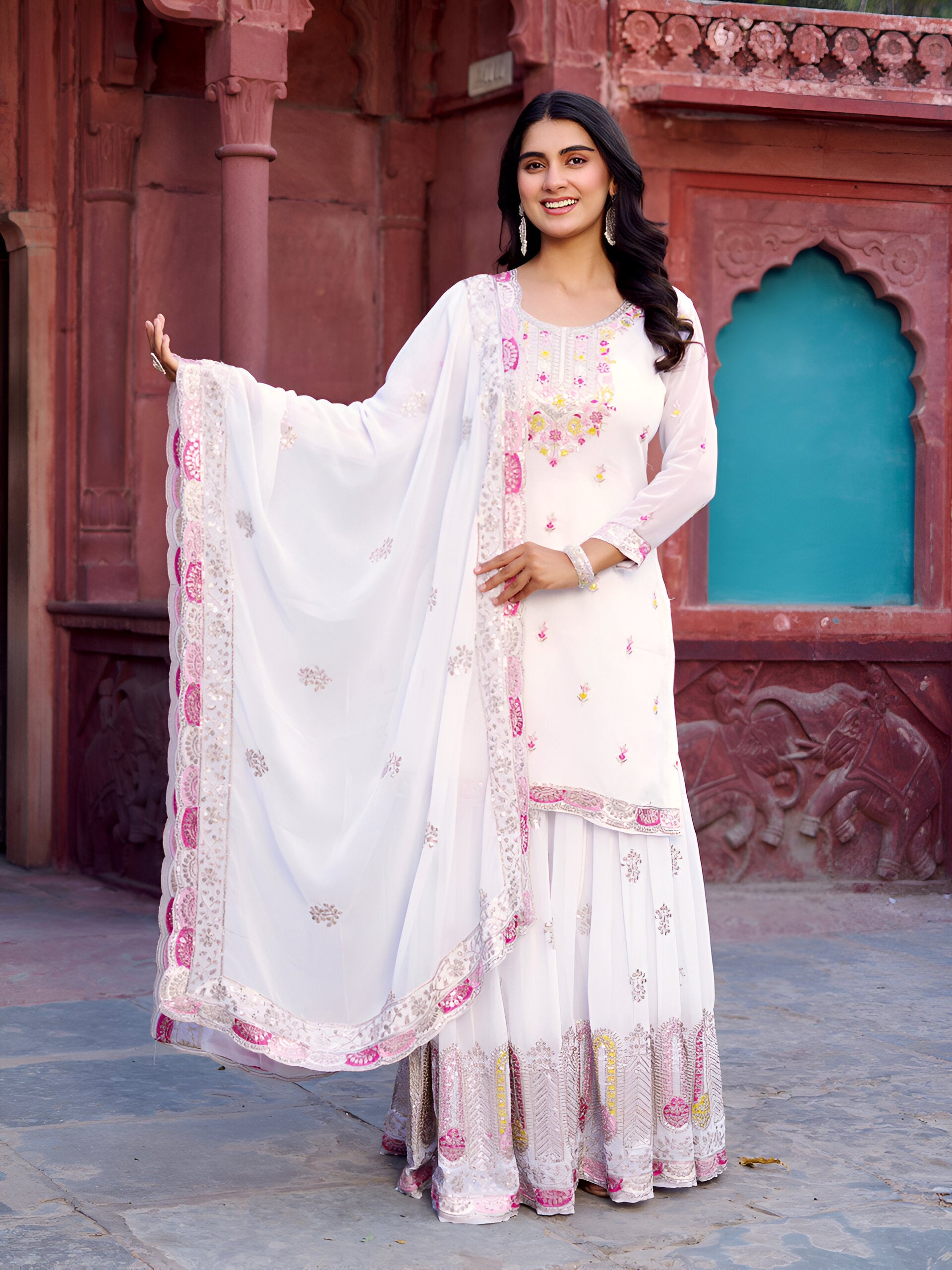 Lehenga Mart Designer Sharara Suit for women - White - Distacart