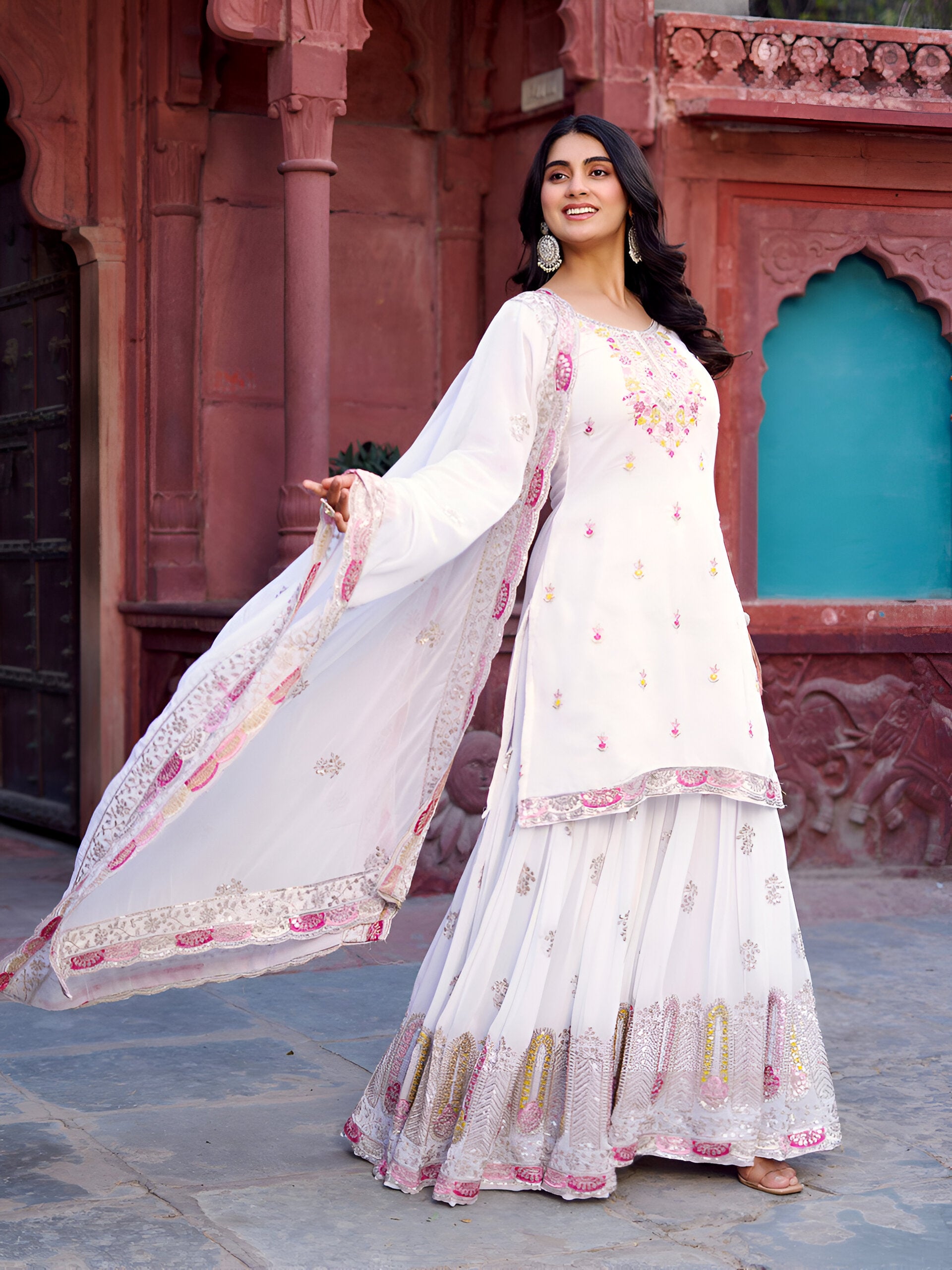 Lehenga Mart Designer Sharara Suit for women - White - Distacart