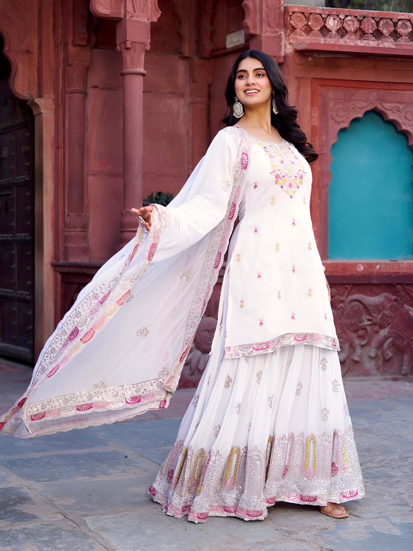 Lehenga Mart Designer Sharara Suit for women - White - Distacart