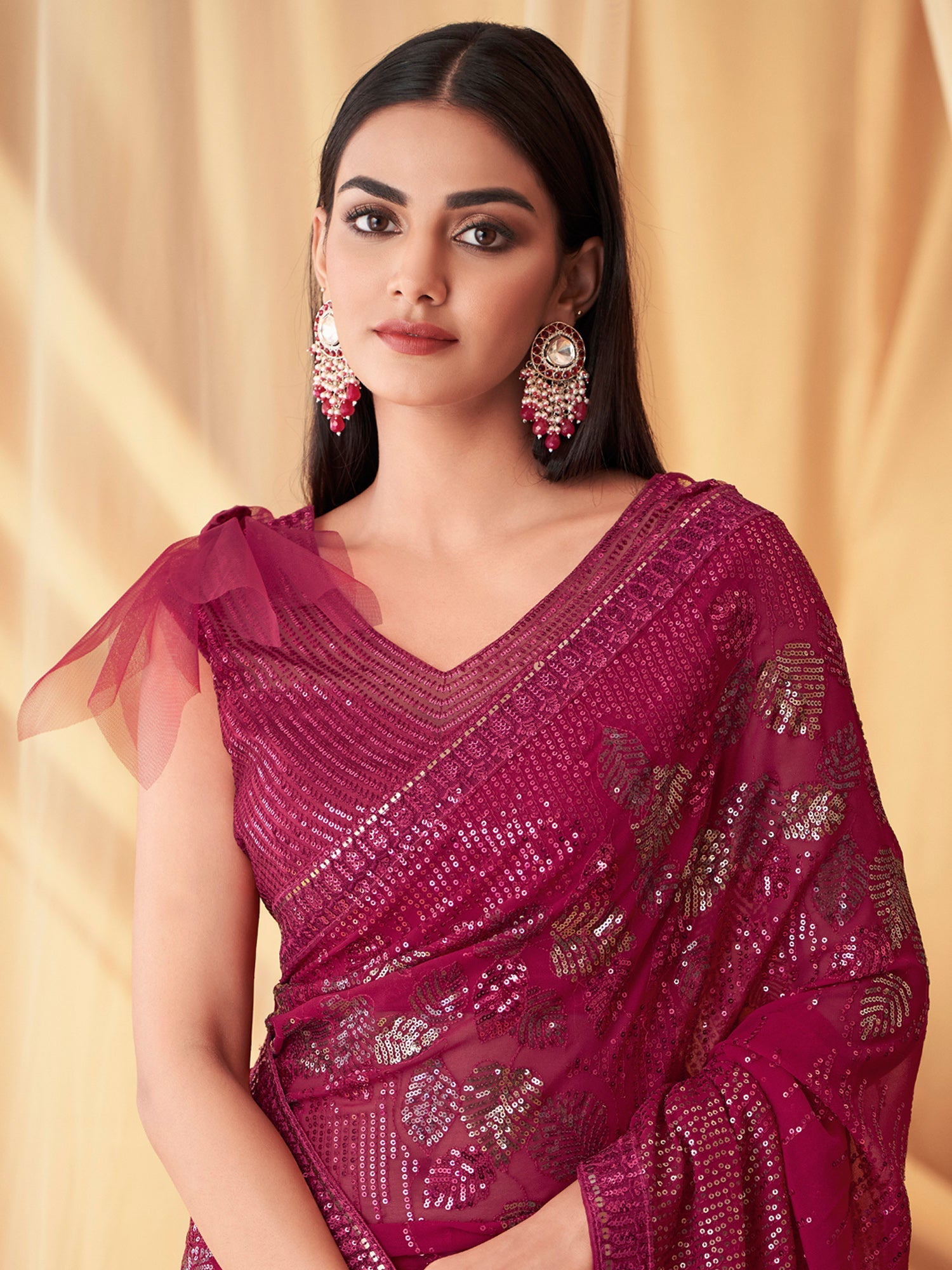 NOZ2TOZ Women's Georgette Pink Embellished Designer Saree With Blouse Piece - Distacart
