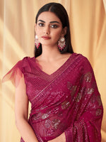 Thumbnail for NOZ2TOZ Women's Georgette Pink Embellished Designer Saree With Blouse Piece - Distacart
