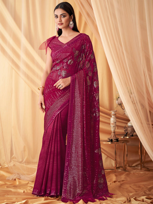 NOZ2TOZ Women's Georgette Pink Embellished Designer Saree With Blouse Piece - Distacart