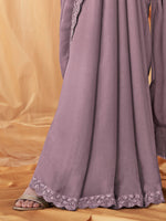 Thumbnail for NOZ2TOZ Women's Georgette Lavender Embellished Designer Saree With Blouse Piece - Distacart