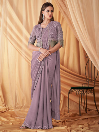 NOZ2TOZ Women's Georgette Lavender Embellished Designer Saree With Blouse Piece - Distacart