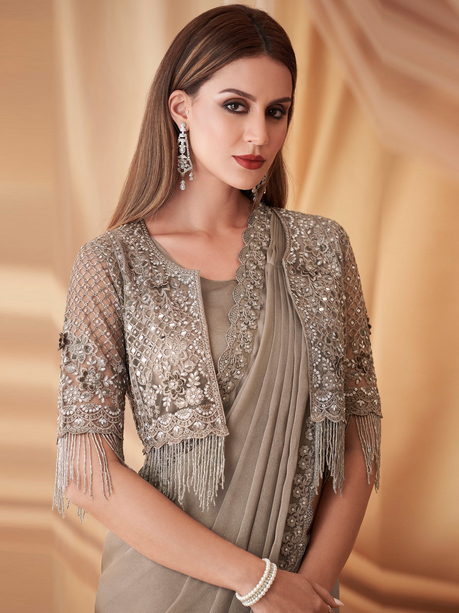 NOZ2TOZ Women's Georgette Grey Embellished Designer Saree With Blouse Piece - Distacart
