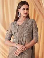 Thumbnail for NOZ2TOZ Women's Georgette Grey Embellished Designer Saree With Blouse Piece - Distacart